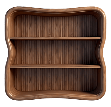 Brown wooden shelf unit. Elegant storage furniture for tidy, modern home interior png