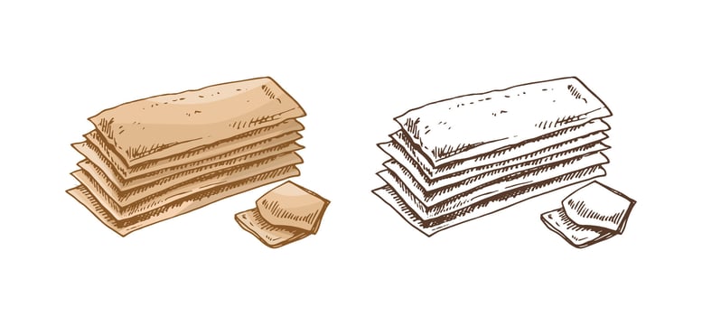 hand drawn illustration of crispbread. Brown and white pastry drawing isolated on white background. Sketch icon and bakery element for print vector