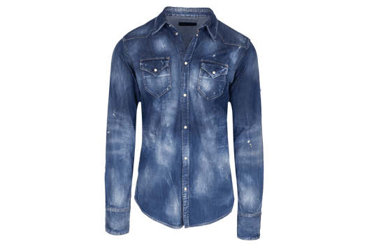 Classic Faded Denim Shirt with Snap Buttons. Transparent png