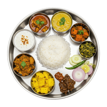 Traditional Indian Food Thali with Various Curries on a Transparent Background. png