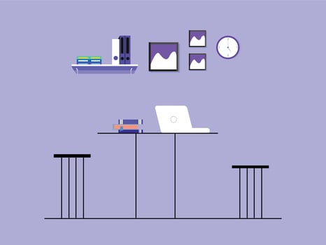 Modern and simple Flat style concept set of interior design room types table laptop book and clock on wall vector