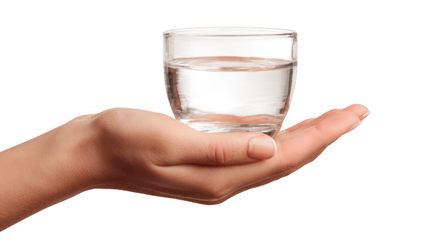 Woman hand holding glass of water with transparent background png