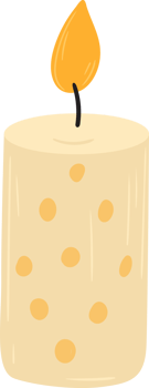 A simple, cartoon-style illustration of a lit candle with spots. png