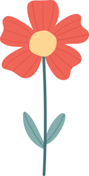 Stylized flower illustration with coral petals, yellow center, teal stem. png