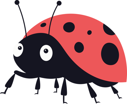 Stylized ladybug with red shell and black spots, cartoonish insect illustration. png