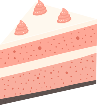 Delicious slice of layer cake with pink sponge and white frosting swirls. png
