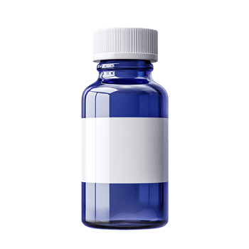 Blue glass bottle with white label isolated on a transparent background png
