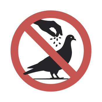 Prohibited Feeding of Birds Sign with Hand and Pigeon vector
