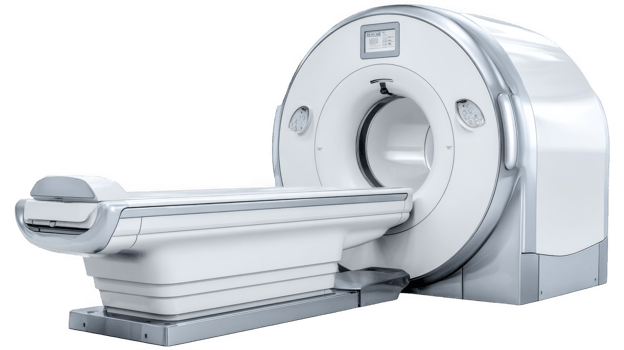 Modern mri scanner machine with retractable patient table on transparent background png