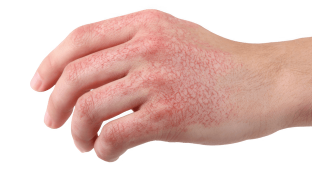 Hand showing psoriasis symptoms on transparent background png