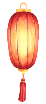 Watercolor illustration of a traditional red Chinese hanging lantern with a golden glow and decorative tassel. Ideal for celebrating Lunar New Year, festivals, or adding cultural charm to your design. png