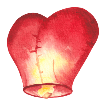 Watercolor illustration of a heart shaped sky lantern glowing warmly. Symbol of love, wishes, and celebration perfect for romantic themes, Valentine's Day, or festive cultural designs. png