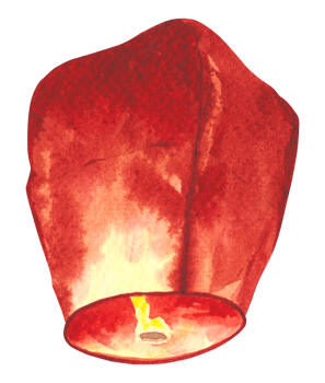 Watercolor illustration of a glowing red sky lantern, symbolizing wishes, hope, and celebration. Perfect for festive designs, Asian holiday decorations, or cultural-themed projects.. png
