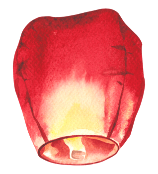 Watercolor illustration of a glowing red sky lantern, symbolizing wishes, hope, and celebration. Perfect for festive designs, Asian holiday decorations, or cultural-themed projects png