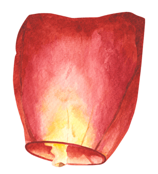 Watercolor illustration of a glowing red sky lantern, symbolizing wishes, hope, and celebration. Perfect for festive designs, Asian holiday decorations, or cultural-themed projects. png