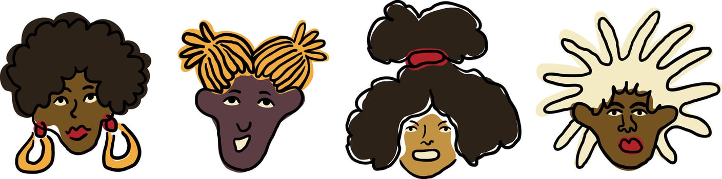 black females set in doodle style vector