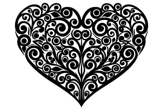 A black and white heart with swirls vector