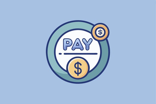 A pay icon with dollar coins and a dollar sign vector