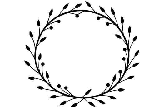 A black and white oval with leaves in it vector
