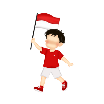 boy holding indonesia flag cartoon illustration png