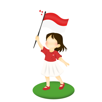 cartoon girl holding indonesian flag on grass png