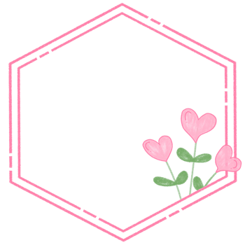 A pink hexagon with two hearts and a flower png