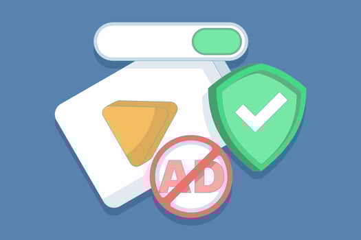 Concept of protection from harmful videos. Ad blocking, pop-up ad blocker. ad filtering tool. protective symbols and videos. anti-pop-up. safe viewing. flat design in the background. vector