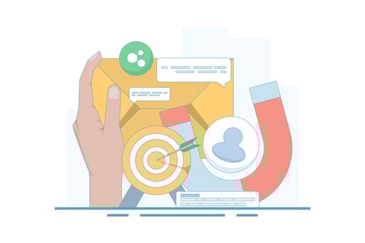 Email marketing strategy concept. subscribe to newsletters or send online promotions to attract customers to the website, communication and advertising. flat style design illustration. vector