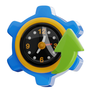 Productivity 3d illustration. gear with clock icon. png