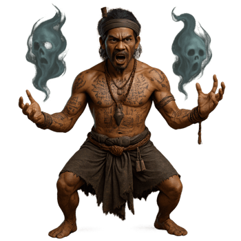 Thai Warlock Performing Summoning Ritual With Spirits and Energy png