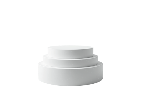 White three tiered cylindrical pedestal isolated on transparent background, display, product, podium. png