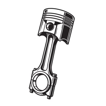 Detailed silhouette illustration of a piston and connecting rod component representing automotive engine mechanics and engineering vector