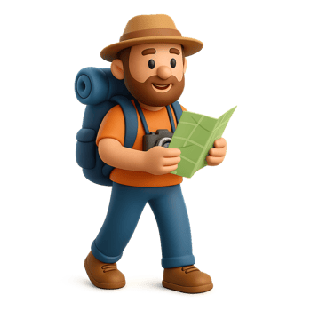 Adventurous Traveler with Map in 3D Style for Creative Projects png
