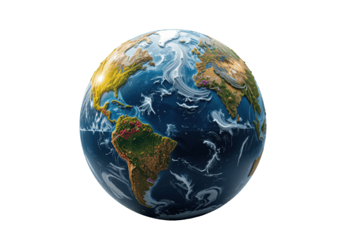 Highly detailed 3D rendering of Planet Earth showing continents, oceans, and clouds isolated on transparent background, world, planet, global png