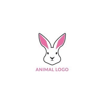 Minimalist Bunny, Rabbit Logo Design with Pink Ears and Outline, Modern Animal EPS for Pet or Wildlife Brand vector