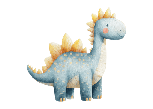 Cute blue dinosaur watercolor illustration isolated on transparent background prehistoric animal character. png