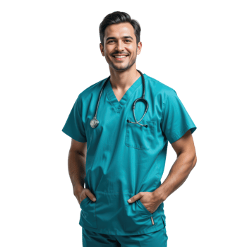 A male doctor in a green scrub suit png
