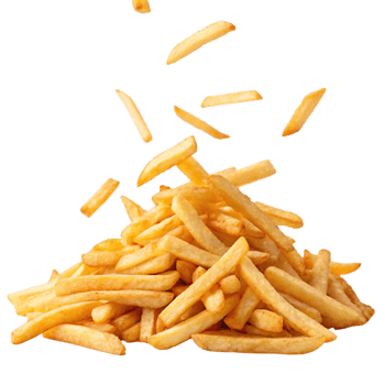 Golden crispy fries served hot on transparent background, closeup of tasty fried potato snack for fast food meal png