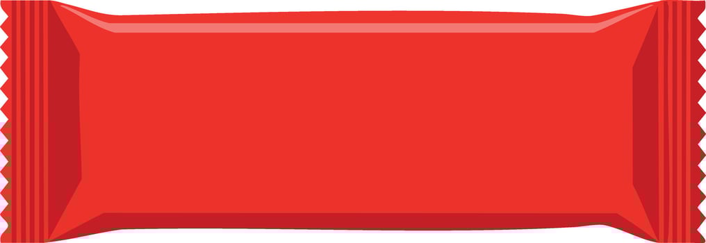 Red snack bar packaging illustration with realistic shadows and glossy surface design vector