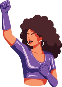 Woman wearing purple gloves raising fist in empowerment gesture illustration in modern style vector