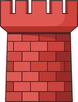 Red castle tower with brick wall design illustration in simple style for game or graphic projects vector