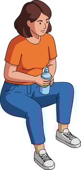 Young woman sitting resting while holding water bottle in casual outfit illustration vector
