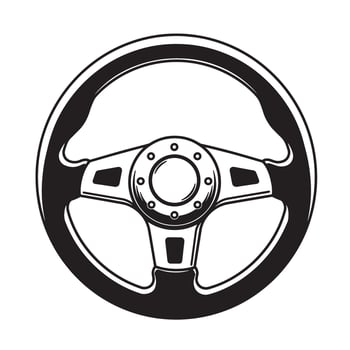 Detailed monochrome illustration of a classic car steering wheel design perfect for automotive themed projects silhouette art. vector