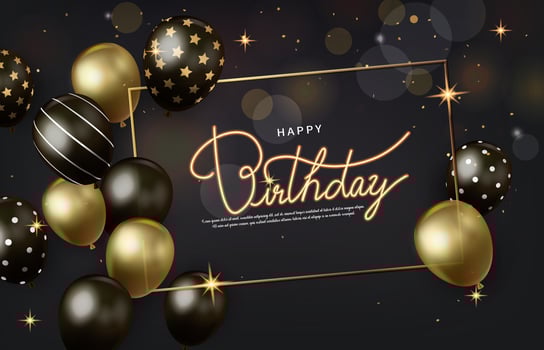 Happy birthday balloons in black and gold vector