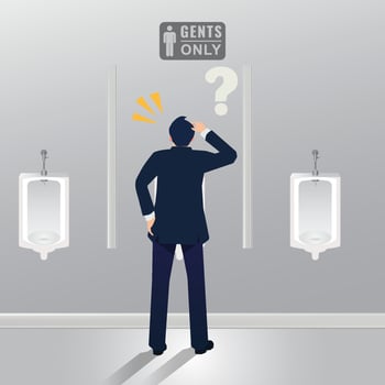 Man confused in men's restroom vector