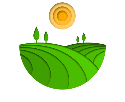 Green fram field with circle sun paper cut png
