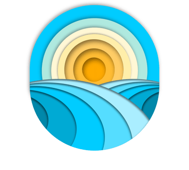 Blue water wave ocean sea with yellow sun paper cut circle png