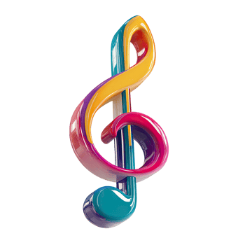 Colorful Treble Clef Musical Note Render on Transparent Background vibrant glossy png
