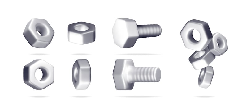 3D nuts and bolts collection vector