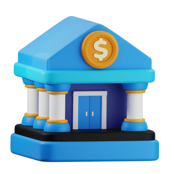 Cartoon bank building with dollar symbol showing finance and investment on transparent background png
